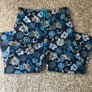 Vera Bradley Blue Floral Corduroy Pants Large